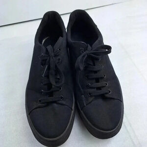 ASOS Design Womens Cotton Canvas Lace-Up Black Platform Sneakers Size 10